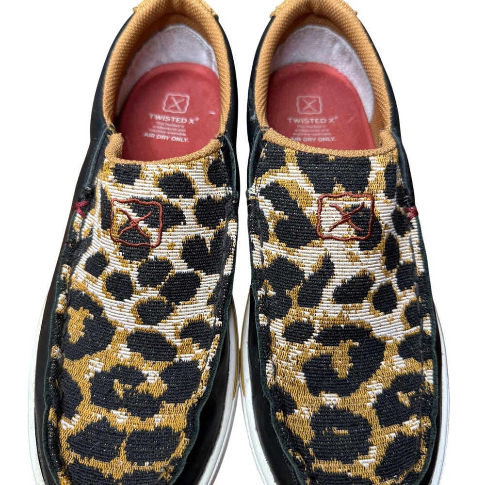 Twisted X Womens Leopard Print Black Leather Slip On Driving Mocs 7.5 mob wife
